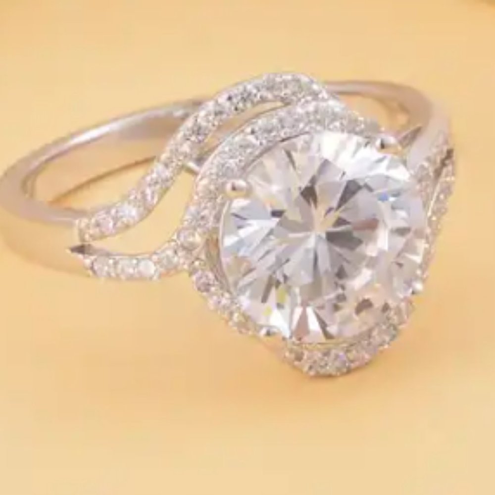 Lustro Stella Finest CZ Bypass Ring in Platinum Over Sterling Silver 6.50 ctw